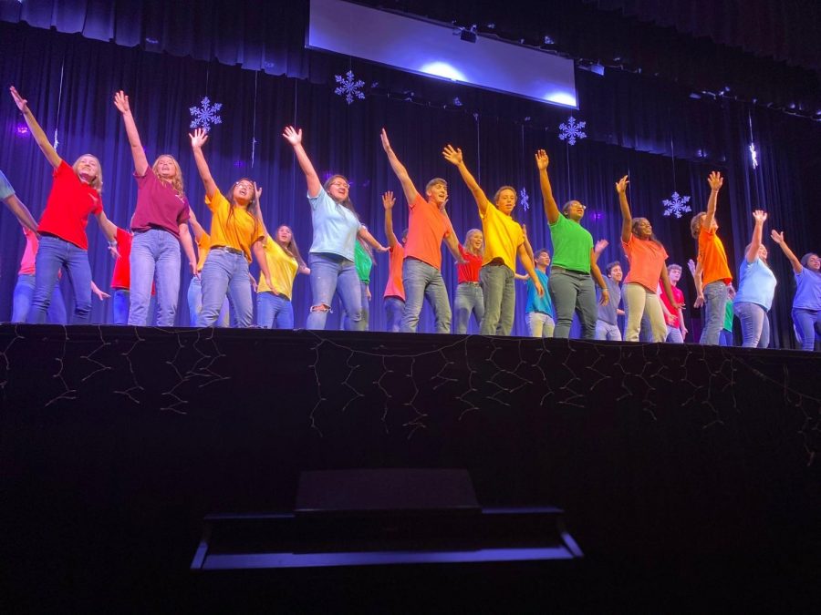 Princess Annes Leader Workshop staff for the 2019-2020 school year performs their introductory song to Round-Up.  Photo Courtesy of Bella Coulter. 