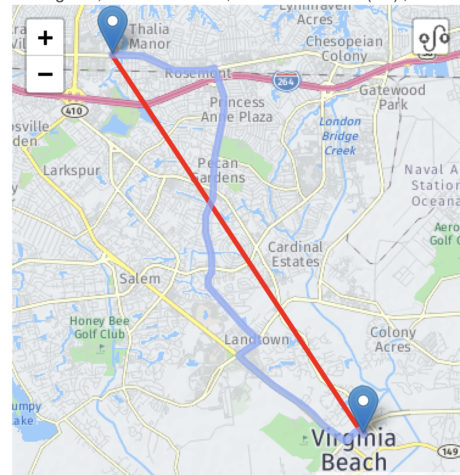 Map showing the distance from PA to the old Kellam. 