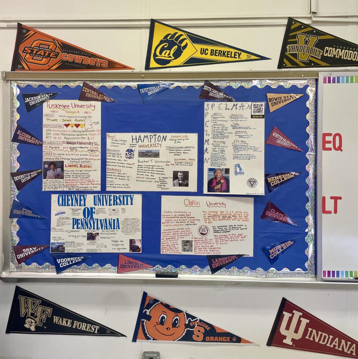 PAs AVID classroom, showcasing a variety of colleges, especially highlighting Historically Black Colleges and Universities (HBCUs). 