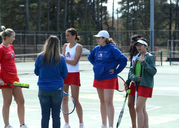 Last years Girls Tennis Team preparing before a match. 