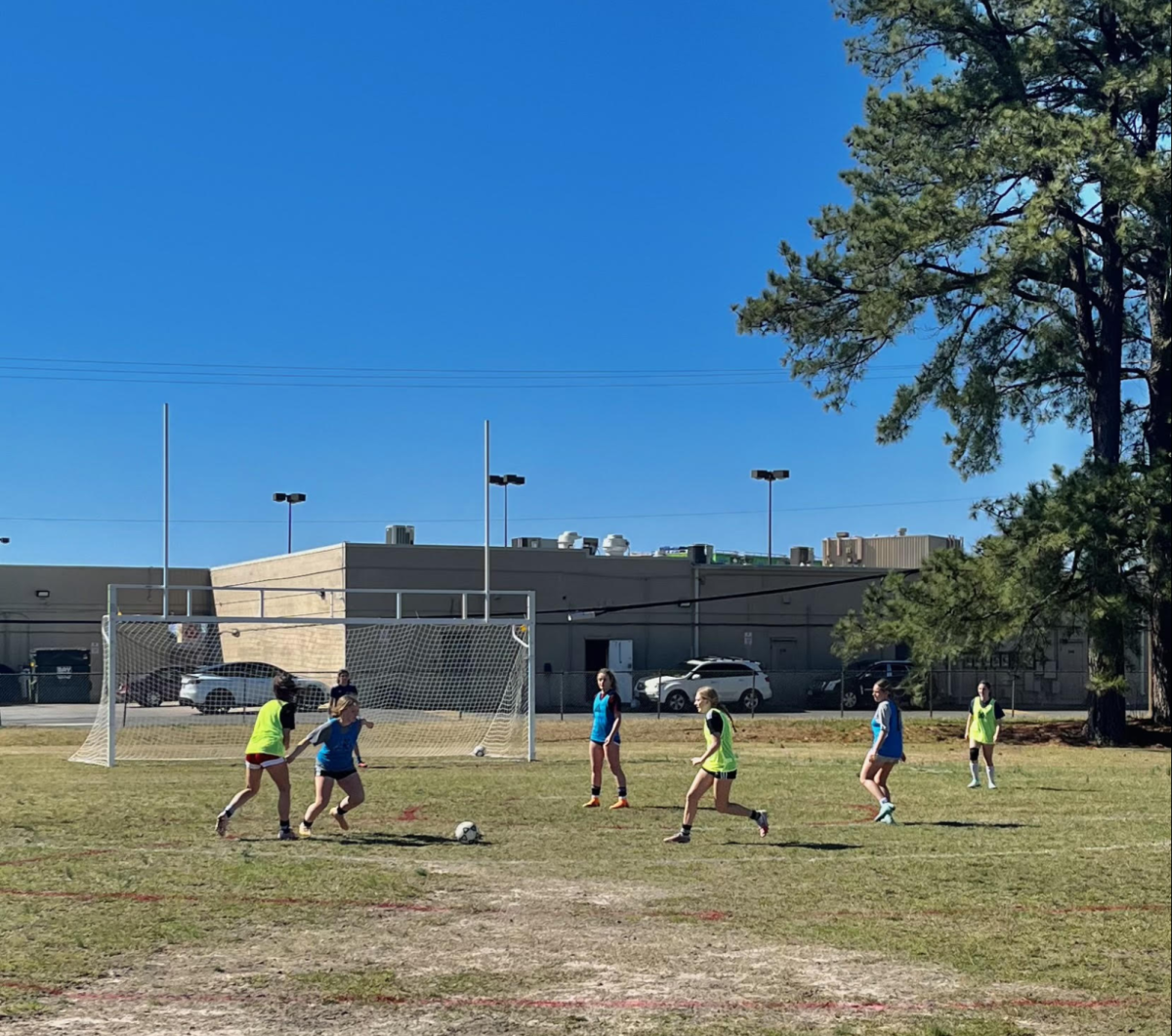The JV Girls Soccer Team at practice.