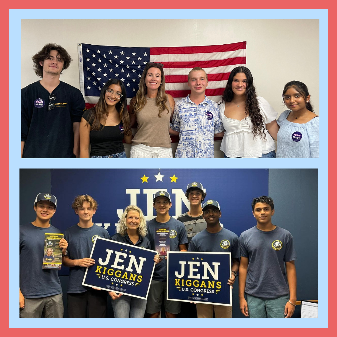 Members of the Young Democrats with Missy Cotter Smasal, running for VA's second district (Top). Members of the Young Republicans with Representative Jen Kiggans (Bottom). 