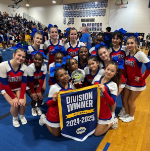 The PAHS Cheer team standing with their Division Winner awards at the competition 