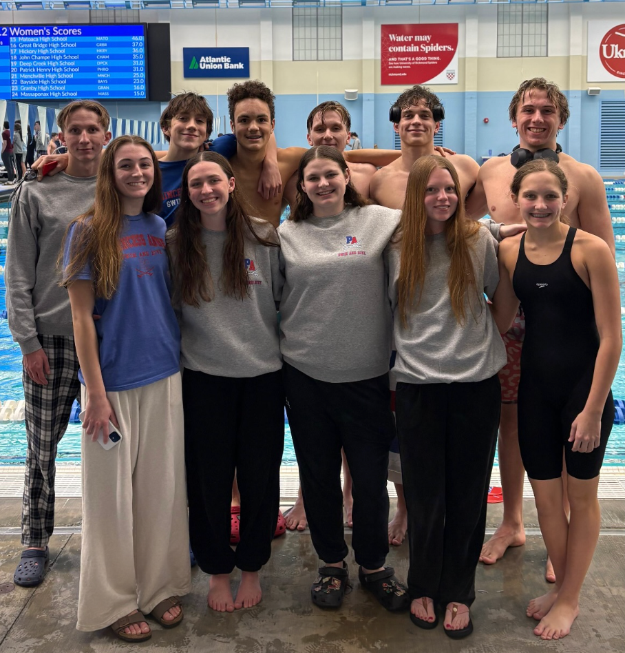 The PA 2026 Swim and Dive Team swam at the VHSL 2026 Swim and Dive Meet, with multiple teams placing high in the rankings. 
Photo Credit: @paswimdive on Instagram